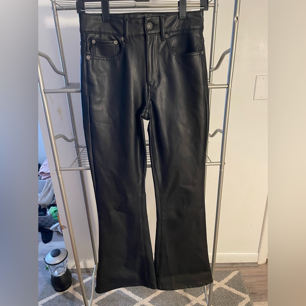 american eagle flare faux leather pants
